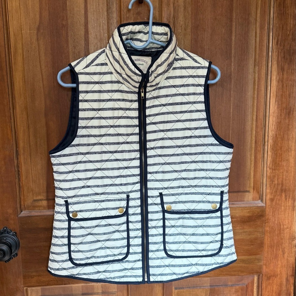 Cambridge Dry Goods Women's L‎ Quilted Vest Black White Stripe Puffer Like New